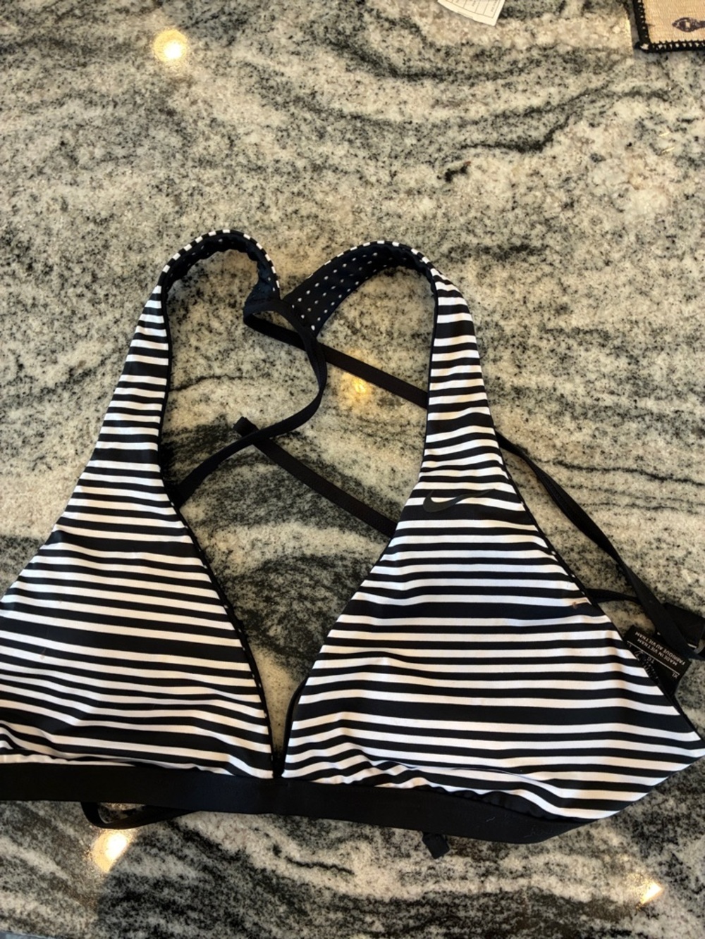 Nike Black and White  Reversible Striped Triangle Swim Top - Women Swim.     B20